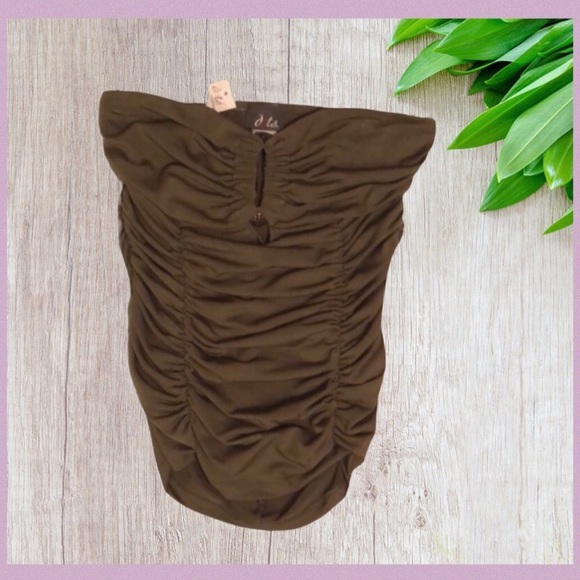 Dots Olive Green Strapless Ruching Detailed Top NWT - Picture 2 of 7